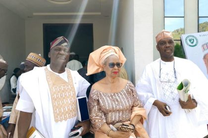 Ojomu of Mopa, Chief Folorunsho Daniyan, Mrs Edith Daniyan and Chief Eric Fiki at the ceremony to receive BOBA 2024 Award on behalf of late Chief Silas Bandele Daniyan